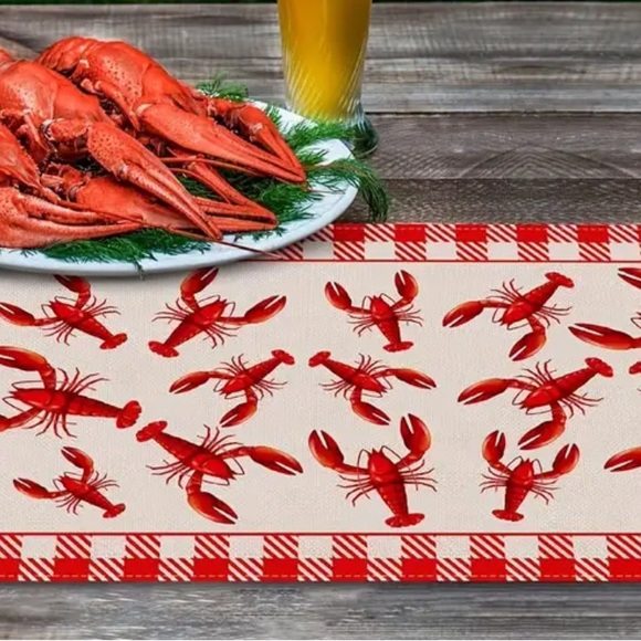 Crawfish Boil Table Runner Lobster Seafood Boil Theme Plaid Dining Home Decor - Picture 5 of 7